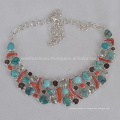 Verde Amethyst Coral Stick Smoky Cuarzo Turquesa Piedra Preciosa 925 Collar De Plata De Ley Collar